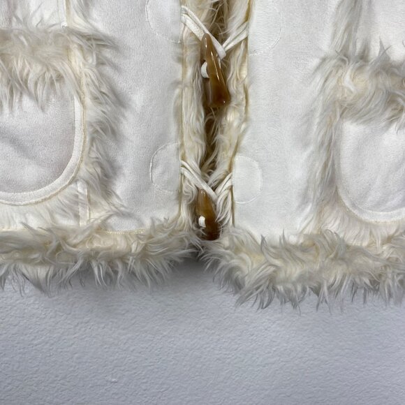 Rave Faux Suede Fur Lined 90's Y2K Festival Toggle Button Vest White Size S - Picture 9 of 14